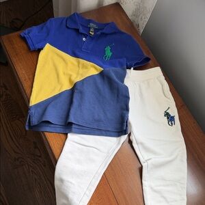 Polo by Ralph Lauren Kids Colorblock Polo Shirt - Blue & Yellow & Jogger Bundle